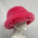 Daiiibabyyy  y2k Fluffy Faux Fur Bucket Hat Women Rabbit Fur Warm Thick Plush Winter Hat Lady Luxury Fashion Furry Panama Fisherman Cap