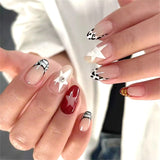 Daiiibabyyy  24pcs Colorful Five-pointed Star Press On Nails Red Stripes French Style Y2k Fake Nails Yellow Almond European Fake Nail Tips