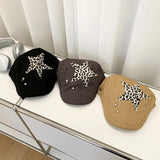 DAIIIBABYYY  -  American Retro Babe Style Berets Y2k Summer Versatile Fashion Leopard Print Sticker Design Sun Protection Forward Hats Woman