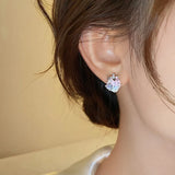 Daiiibabyyy  Exquisite Pink Strawberry Earrings for Women Light Luxury Zircon Heart-Shaped Earrings Y2K Girl Cute Jewelry Accessories