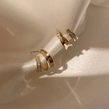 Daiiibabyyy  Silver Zircon Geometric C 18K Stud Earrings For Fashion Women Party Cute Fine Jewelry Minimalist Bijoux