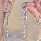 Daiiibabyyy  New Rhinestone Tassel Chain Earrings for Women Bling Luxury Zircon Long Drop Earring for Elegent Banquet Jewelry Daily Wear