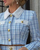 DAIIIBABYYY  -  Tweed Buttoned Coat & High Waist Skirt Set Women Two Pieces Suits