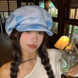 Daiiibabyyy  Dopamine Fashion Gradual Change Sweet Star Stripe Print Berets Y2K Spring Autumn Travel Versatile Elegant Painter Hats Woman