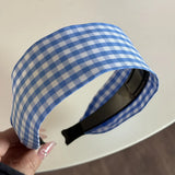 DAIIIBABYYY  -  Blue-gray plaid wide version headband sweet and fresh denim blue hairpin bag head going out daily versatile hairhoop