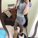Daiiibabyyy  2 Piece Set Jacket Korean Style Double Breasted Summer Jackets Floral Sleeve Blazer Notched Collar Button Front Crop Jacket