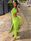 Daiiibabyyy  Women's Asymmetrical Hollow Out Ruched High Slit Cutout Fitted Dress Mint Green