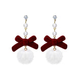 DAIIIBABYYY  -  New Romantic Winter Red Velvet Flocking Bow-knot Earrings Korean Fashion White Furry Ball Multi-style Dangle Earring Jewelry
