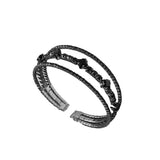 Daiiibabyyy  Black Rhinestone Zircon 3-layer Open Bangle Retro Personalized Jewelry Gifts For Women Daily Party Accessories