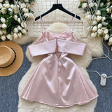 DAIIIBABYYY  -  Elegant Sleeveless Vintage Butterfly Bow Sexy Off Shoulder Satin Slim A-line Straps Dresses Birthday Party High Street Clothing