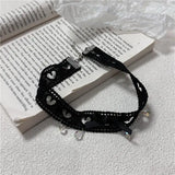 Daiiibabyyy  Fashionable Dark Black Lace Hollow Choker Necklaces for Women Hot Girls Charming Bow Knot Collarbone Necklaces Jewelry Wholesale