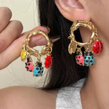 Daiiibabyyy  Dopamine colorful insect pendant earrings circle beetle tassel earrings