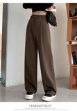 Daiiibabyyy  New Narrow Suit Mop Pants for Women Loose Solid Color Slim Straight Trousers Casual Elastic High Waist Wide Leg Pants Mujer