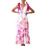 Daiiibabyyy  Elegant Floral Print Sleeveless V Neck Maxi Dress with Open Back and Spaghetti Straps for Women s Summer Fashion