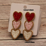 Daiiibabyyy 2024 Valentine's Day Hearts Dangle Beaded Earrings Vintage Weave Jewelry Gifts for Women Girls