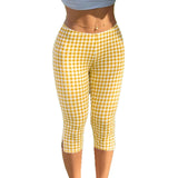 Daiiibabyyy  Summer Women Capri Pants High Waist Slim Fit Crop Pants Solid Color Ankle Pants Mid Low Rise Gingham Print 3/4 Pants with Side