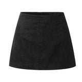 Daiiibabyyy  Autumn Winter High Waist Suede Faux Leather Mini Skirt Women Back Zipper A-line Short Skater Party Femme Camel Black
