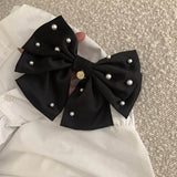 Daiiibabyyy Vintage Cream White Pearl Bow Tiara Hair Clip For Women Hair Accessories 2024 Summer NEW Barrettes Female Elegant Hairpin