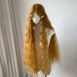 Daiiibabyyy  Golden Yellow Fluffy Wool Roll Mechanism Synthetic Wig | European and American Retro Lolita Super Long Hair Cover