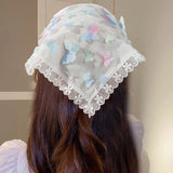 Daiiibabyyy  -  New Girl Lace Pastoral Style Headbands Hair Scarf For Women Floral Butterfly Hairbands Headwrap Fashion Turban Hair Accessories