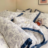DAIIIBABYYY  -  French style pure cotton bed cover, four piece set on bed, 100 small floral all cotton duvet cover, bed sheet, lace style three