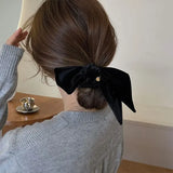Daiiibabyyy New Vintage Velvet Bow Scrunchie Rabbit Knot Hair Rope Ribbon Elastic Ponytail Holder Hair Tie Solid Hair Accessories Winter