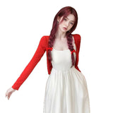 DAIIIBABYYY  -  Fashionable Open Cardigan Waist Cinched Strap Dress Women's Summer Gentle Wind Two-Piece Set Slimming Knee-Length Skirt