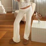 Daiiibabyyy  Casual Striped Pants Draped Floor-Length Women Autumn All-season Multiple Styles High Waist Tie Straight Comfortable Home Pants