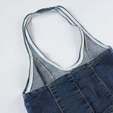 DAIIIBABYYY  -  Vintage y2k Denim Tank Top Stitching Butterfly-shaped Sleeveless Backless Halter Cropped Tops Women Harajuku 2000s Vest