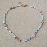 Daiiibabyyy  Fresh Blue Seed Beads Pearl Stone Clavicle Chain Dopamine Beaded Necklace For Women and Girls Holiday Daily Jewelry