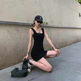 DAIIIBABYYY  -  Sexy Black Mini Dress Women Streetwear Square Collar Sundress Korean White Bodycon One Pieces Dresses Summer Vestidos New