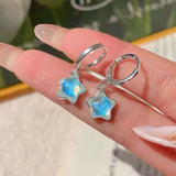 Daiiibabyyy  Y2K Blue Crystal Star Stud Earrings For Women Egirl Exquisite Zircon Pentagram Star Temperament Earrings Aesthetic Jewelry