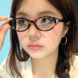 DAIIIBABYYY   -  Y2K Oval Frame Glasses Retro Black for Women Anti-blue Light Fashion Vintage Style Premium Spicy Girls Cat Eye Sun Eyeglasses
