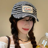 DAIIIBABYYY  -  Japanese Niche Striped Patch Design Baseball Cap for Men and Women Spring and Autumn Five-panel Short Brim Flat Edge Sports Hat