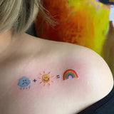 Daiiibabyyy  1pc Rainbow Sun and Rain Temporary Tattoo, Arm, Back, Shoulder, and Leg Tattoo Stickers Rainbow Sun and Rain Tattoo Stickers