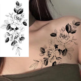 DAIIIBABYYY  -  Black Flower Women Sexy Tattoo Sticker Women Dot Rose Peony Body Chest Art Temporary Tattoos Water Transfer Fake Tattoo Stickers