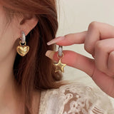 Daiiibabyyy Asymmetric Metal Crystal Pendant Earrings European American Style Personalized Fashion Stud Earrings Ladies Travel Accessories