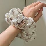 Daiiibabyyy  1PC Cute Bear Print Sheer Chiffon Scrunchie, Soft Lightweight Hair Tie,Sweet Vintage Style Hair Accessory For Women Daily Casual