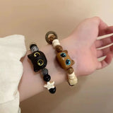 Daiiibabyyy Cute Natural Stone Black Cat Bracelet for Women Men Fashion Cartoon Animal Beaded Bracelets Handmade Fashion Girl Jewelry Gifts