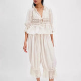 Daiiibabyyy  New Hollow Lace Tie Home Wear Cropped Pants Women's Autumn Fashionable And Elegant Comfortable Skin-Friendly Daily Pajama Pants