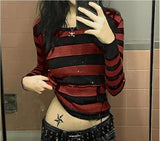 Daiiibabyyy  Autumn Y2k Fairy Grunge Pullover Hoodie Striped Print Hoodies Female Sweatshirts Women Hooded Fairycore Aesthetic Harajuku Tops