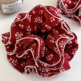 Daiiibabyyy  Women's Nice Scrunchies Sweet Style New Korean Hair Tie Red Floral Lace Large Intestine Loop Hair Bun Bun Hairstyle Accessory