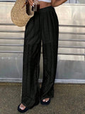 Daiiibabyyy  Spring Fashion Elastic Waist Women's Pants Elegant Embroidered Hollow Straight Pants Summer Casual Simple Loose Holiday Pants