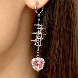 Daiiibabyyy  Harajuku Kawaii Cross Pink Crystal Drop Earrings for Women Y2K Fashion Aesthetic Heart Earrings Accessories Punk