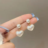 Daiiibabyyy  Imitation Pearl Earrings For Women Heart Round Stud Earrings Elegant Love Ear Stud Party Wedding Jewelry Valantine Day Gifts