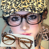Daiiibabyyy  Y2K Leopard Print Eyeglass Frame Anime Leopard Print Eyeglass Frame Kawaii Retro Glasses Cartoon Cute Eyewear Decorative Toys