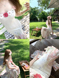 DAIIIBABYYY  -  Pure Sexy Lace Strap Dress Women's Summer Three-dimensional Flower Slim Fit Mermaid Long Dress Fashion Female Clothes