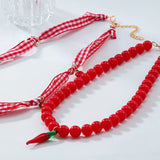 DAIIIBABYYY  -  Fashion Sweet Multi-layer Retro Beaded Necklace Pepper Carrot Strawberry Apple Handmade Choker Necklace