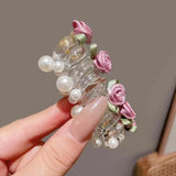 Daiiibabyyy  New Rose Flower Telephone Phone Line Hair Rope for Women Girls Elastic Pearl Ponytail Hair Loop Headwear Hair Accessories