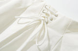 Daiiibabyyy  Holiday Front Cross Lacing up Bandage Bow Zipper Waist Mini Skirt Women White Spliced Lace Hem Ruched Swing A-lined Skirts Black